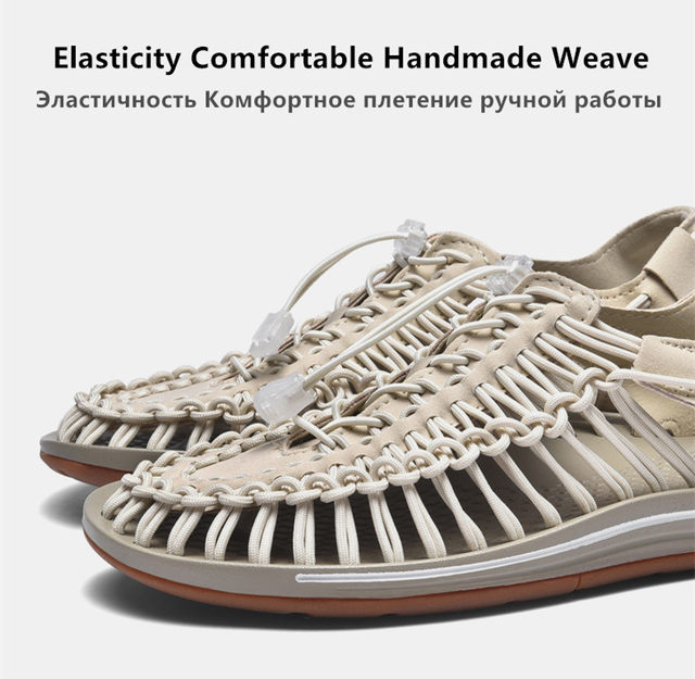 Zomer Heren Sandalen Mode Handgemaakt Weefontwerp Strand Ademend Casual Plat Buiten Koppels Maat_voghion.com