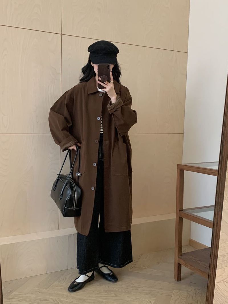 Women's Clothing Women's Clothing 2024 Simple Korean Retro Clean Version Turn-Down Collar Single-Breasted Loose Casual Coat F_voghion.com