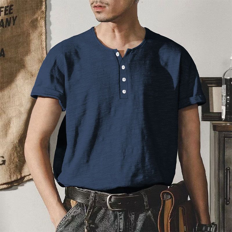 Maglietta a maniche corte in bambù per il commercio estero transfrontaliero, da uomo, estiva, casual, con colletto alla coreana, taglia grande, a maniche corte, da uomo, con bottoni_voghion.com