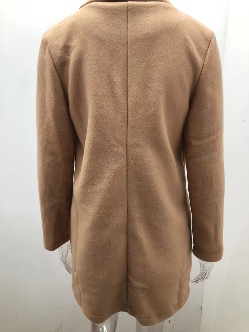 Îmbrăcăminte pentru femei toamna și iarna culoare solidă cu mânecă lungă și nasture la două rânduri costum guler jachetă de lână_voghion.com