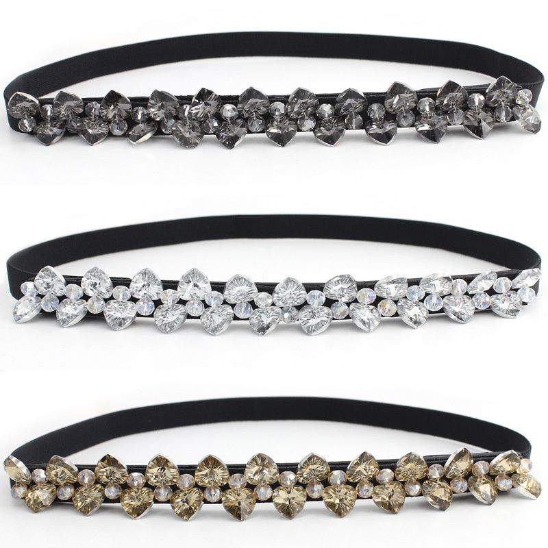 HOT Mode Elegant Dame Rhinestone Taljekæde Slank Elastisk Krystal Sort Hvid Kvindebælte Til Kjolefrakker Dekoration_voghion.com