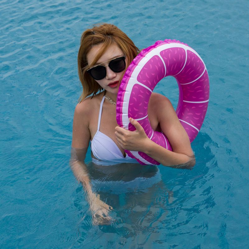 Baby Lemon Swim Ring - 50cm PVC Inflatable Arm Float For Toddlers (Safe & Comfortable Non-Slip Design Bright Yellow Color)_voghion.com