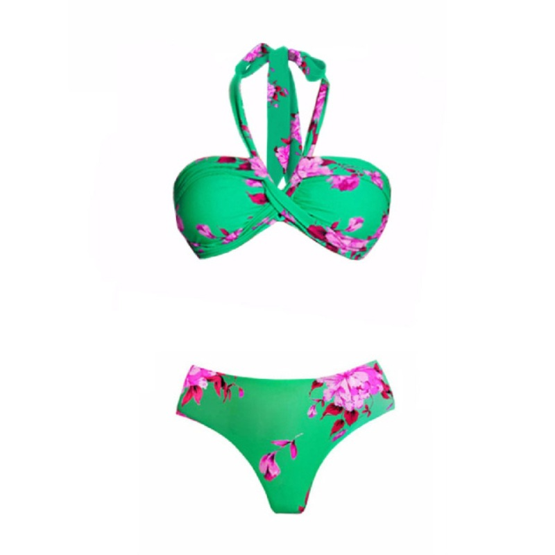 Kvinders bikini med halterneck, sexet print og slids, badedragt og wrap-nederdel_voghion.com