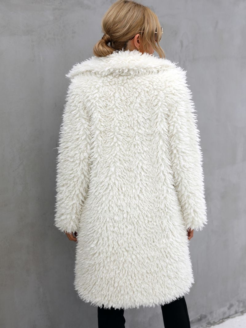 Damenbekleidung Herbst und Winter Kunstpelz Plüsch Revers Warmer langer Mantel_voghion.com