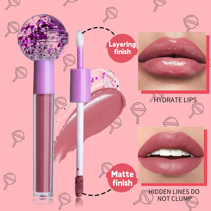 SHCOETY Lollipop Set - Double-Ended Matte & Shimmer Lip Gloss Duo - Pearl Fine Shimmer, Non-Stick Cup, Layerable Lip Glaze_voghion.com