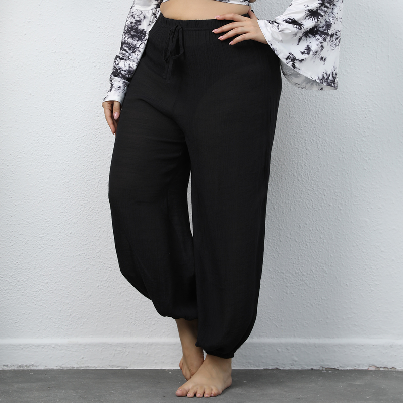 plus size Γυναικείο παντελόνι παραλίας casual φαρδύ φανάρι_voghion.com