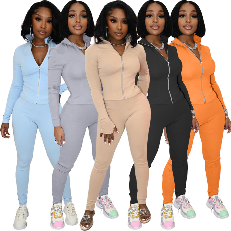 Lässiger Fingerling-Sportanzug für Damen (zweiteiliges Set)_voghion.com