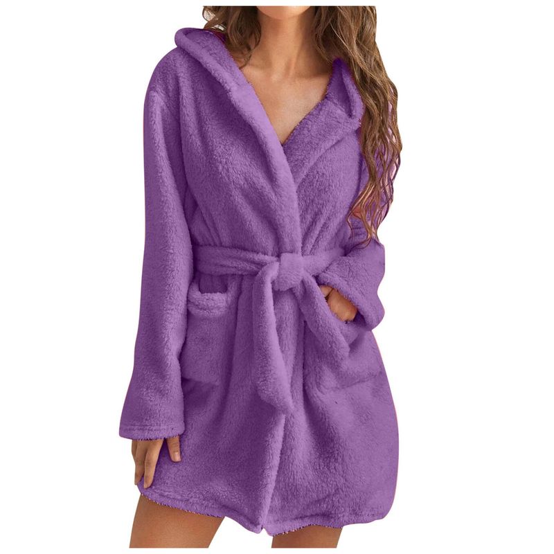 Men's autumn and winter warm bathrobe hooded home clothes plush pajamas robe_voghion.com