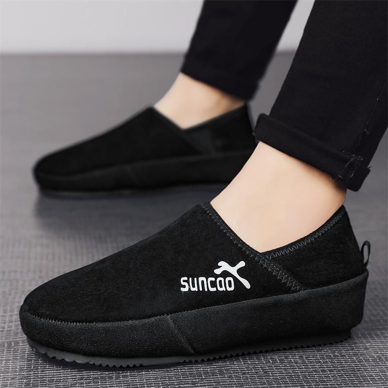 Mode Winter Herren Freizeit Plüsch Baumwolle Schuhe Warme Herren Loafer Flats Slip-on Fahrschuhe Modestil Weiche Herren Mokassins Schwarz 44_voghion.com