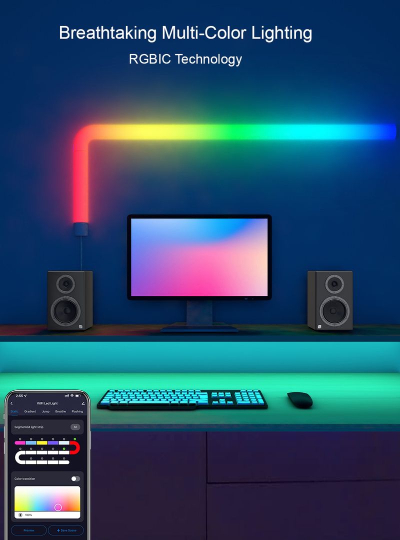 Intelligent Creative RGBIC Splicing Wall Remote Control Music Sync Smart LED Light Bedroom Decoration Atmosphere Lamp_voghion.com