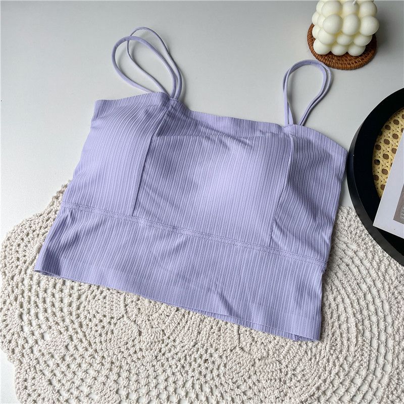 Sexy ice silk seamless camisole vest, bottom, inner anti glare, thin, breathable, chest wrapped, outer layer, strapless_voghion.com