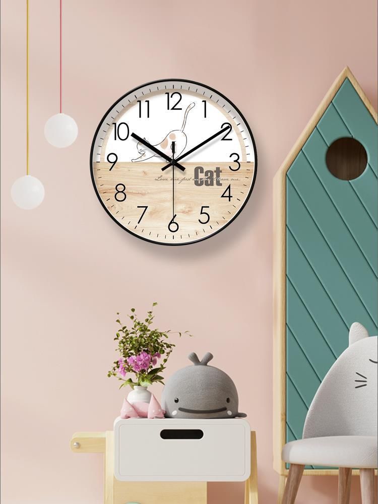Yipula 8250 Cartoon Cat Wall Living Room Simple Kitten Silent Sweep Second Quartz Clock_voghion.com