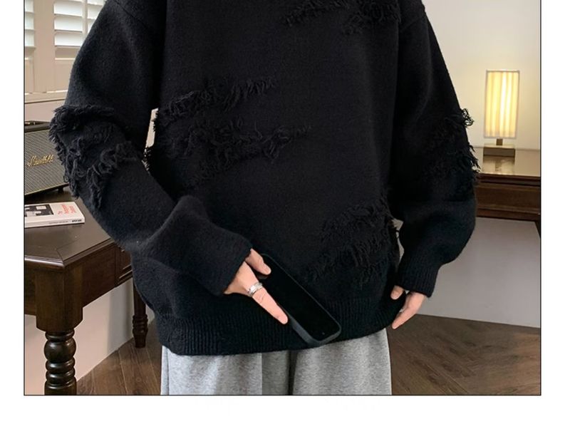 Maglione girocollo giapponese retrò tinta unita per uomo in autunno inverno, tendenza ampia e rilassata, maglia di base pullov aderente_voghion.com