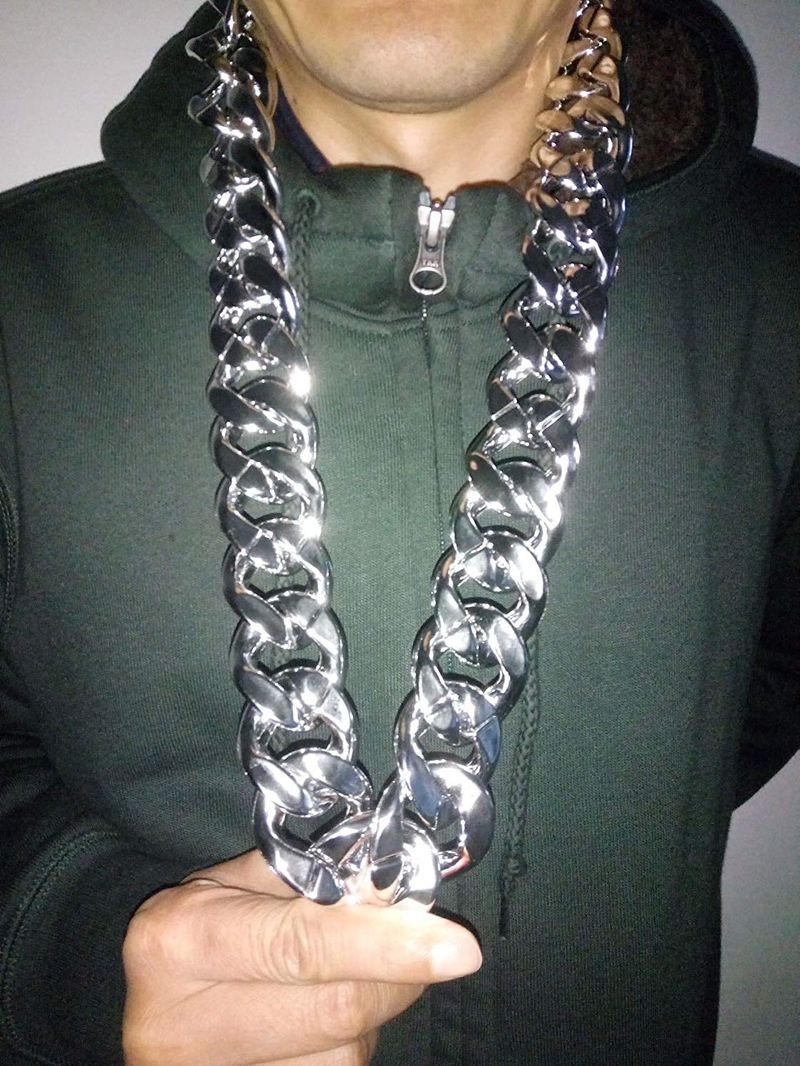 Hip Hop Exaggerated Large Chain Plastic Simulation Gold Necklace Personalized Performance Props,Street Art,Rapper,Cool And Personalized,No Fade_voghion.com