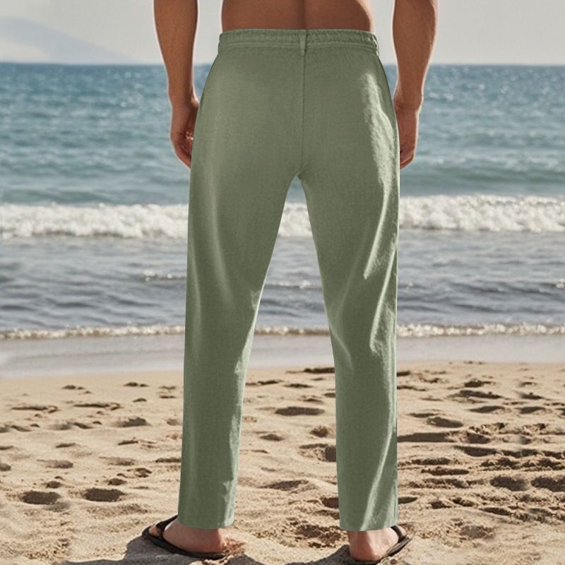 "Freizeithose aus Leinen für Herren - Atmungsaktive Sommerhose mit gerader Passform für Outdoor- und Strandkleidung (Weiß, Schwarz, Grau, Khaki, Armeegrün)"_voghion.com