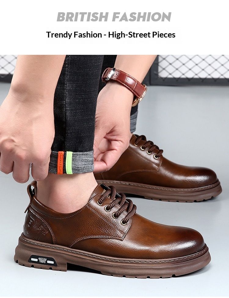 Voyage Spring Derby da uomo, stivali bassi Martin, stile britannico, punta arrotondata, scarpe da lavoro nere con suola spessa, casual in pelle_voghion.com