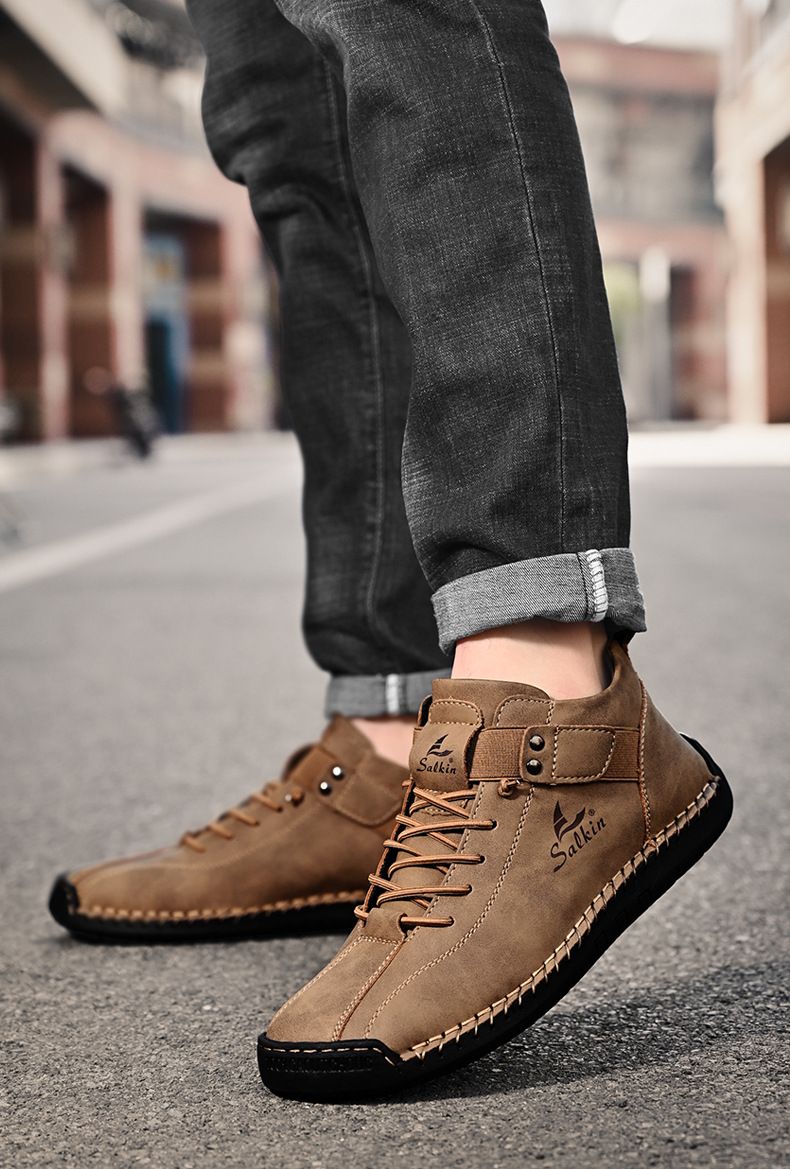 Große Herrenlederschuhe, niedrige, handgenähte Freizeitschuhe für Herren, flache Sohle, bequeme Schuhe für Herren_voghion.com