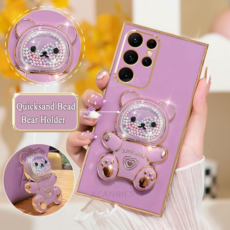 Custodia con supporto in silicone Quicksand Bear Holder S 24 22 23 25 per Samsung Galaxy S21 S20 S22 S23 S24 Fe S25 Plus Ultra_voghion.com