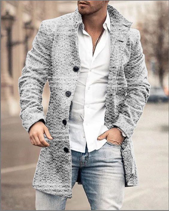 Spring New Men's Retro Standing Neck Mid length Woolen Coat Men's Casual Coat_voghion.com