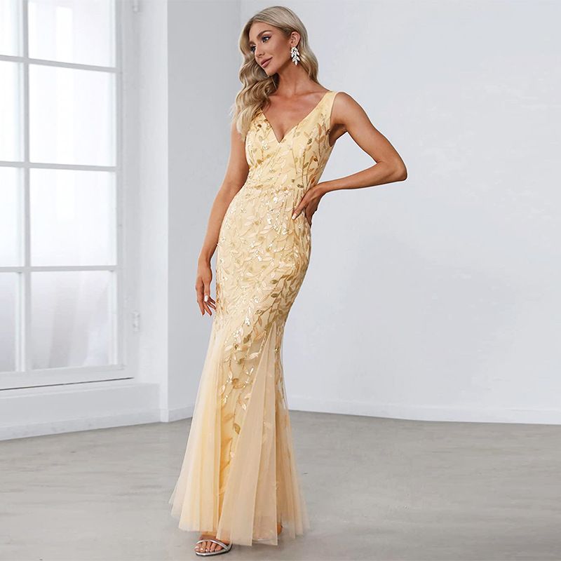 Abbigliamento da donna Abito da sera con paillettes a rete sottile Abito a sirena Abito da damigella d'onore femminile_voghion.com