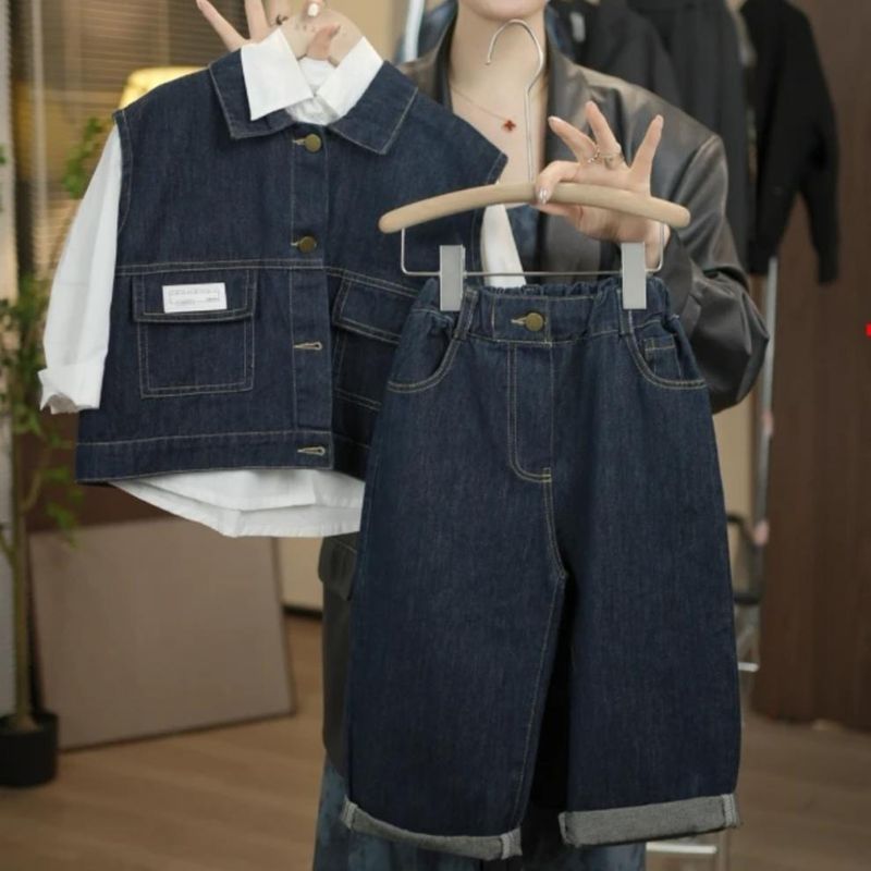 Abbigliamento per bambini Ragazzi Primavera e autunno Camicie per bambini Gilet eleganti Jeans per neonati Abiti a due pezzi_voghion.com