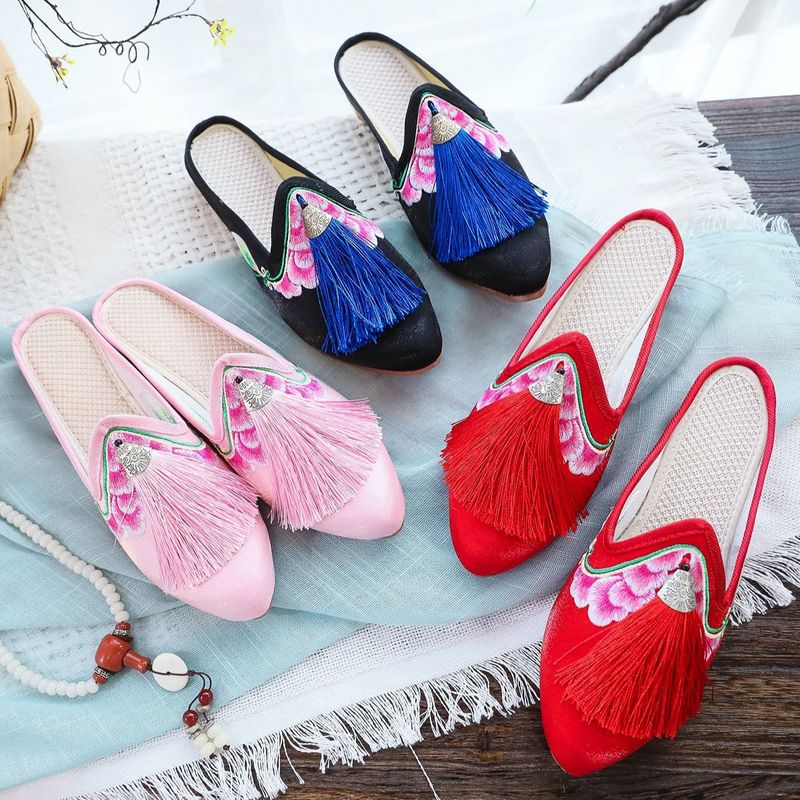 Tossut Kirjailtu kangas Etninen tyyli Kesä Naisten Ulkoilukäyttöön Sandaalit_voghion.com