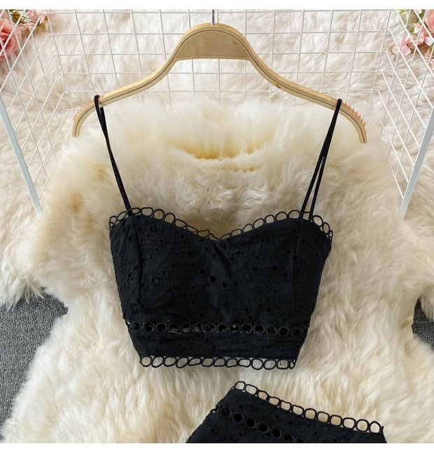 Women's Backless Short Tube Top Camisole Top Two-piece Suit 1 Waist Ruffle Skirt_voghion.com