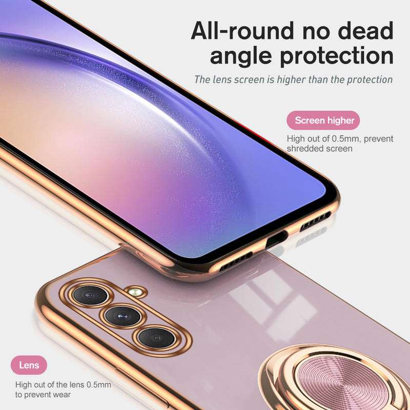 Plating Gouden Frame Tpu Soft Cover Voor Samsung Galaxy A54 5G Case SamsungA54 A14 A34 Een 54 2023 magnetische Houder Ring Beschermen Funda_voghion.com