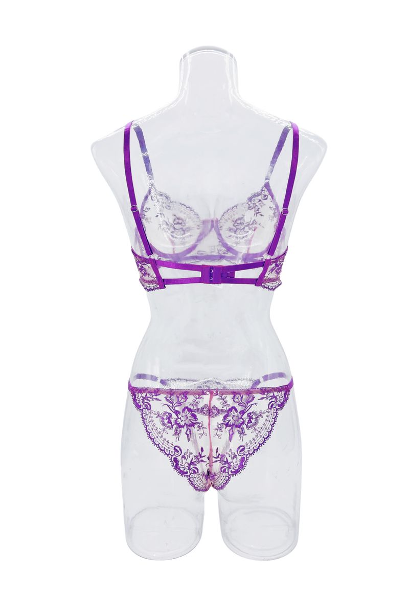 Damen Kleeder Blummen Broderie Perspektiv Mesh Sexy Komfortabel Einfach a generéis Ënnerwäsch Set_voghion.com