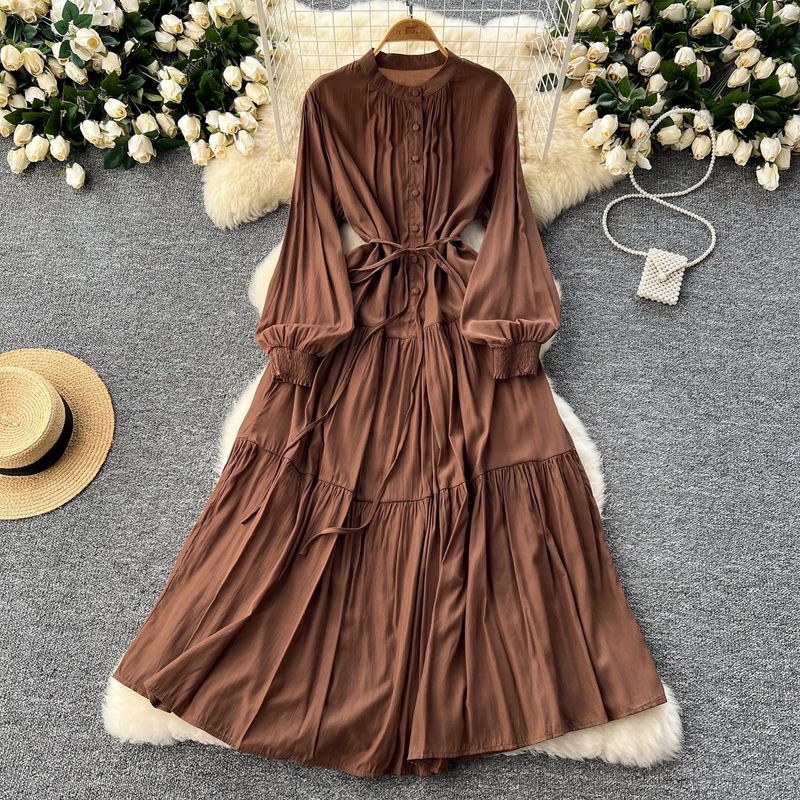Elegant Dress Female Design Single Breasted Loose Waist Straps Slim Temperament Knee Length Skirt_voghion.com
