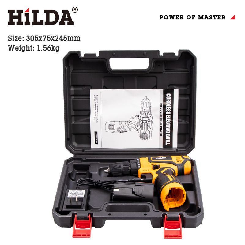 HILDA Cordless Lithium-Ion Drill Driver With 1 Battery & Charger, 10mm Chuck, 25Nm Torque, 1350 RPM, For Wood/Metal/Concrete Drilling & Screw Driving_voghion.com