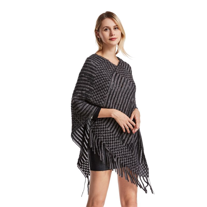 Halflange dames gebreide trui imitatie kasjmier kwastje Koreaanse versie herfst en winter luie sjaal cape sjaal_voghion.com