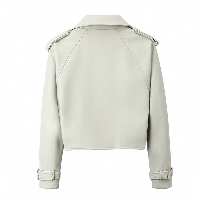 Giacca in pelle sintetica da donna alla moda - Vestibilità oversize, cintura in vita, stile streetwear (nero/bianco, S/M/L/XL)_voghion.com