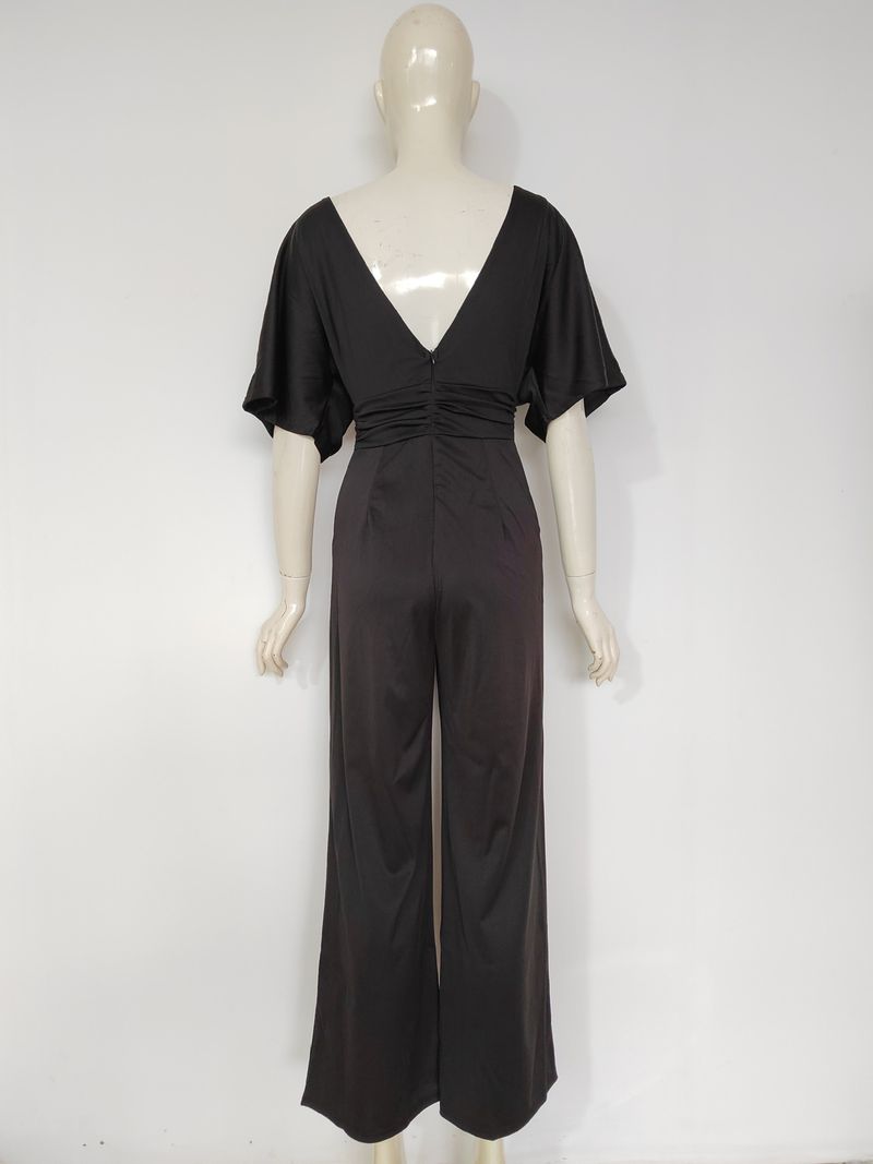 Damesjurk Jumpsuit Hot Sale Diepe V-broek met hoge taille en wijde pijpen_voghion.com