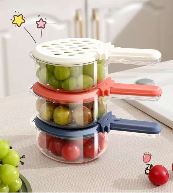 Mini cestello di scarico multifunzionale trasparente con coperchio a forma di fragola per frutta e verdura, conservazione in cucina_voghion.com