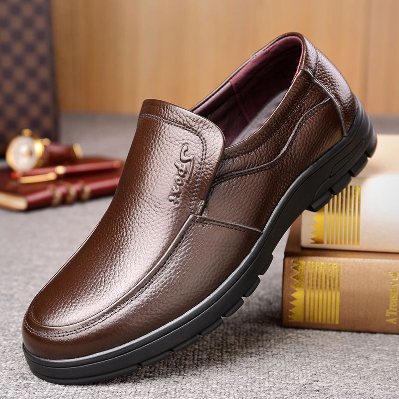 Buty męskie TerraStride Layer Cowhide Dad z prawdziwej skóry, biznesowe, casualowe, wsuwane, z miękką podeszwą, dla mężczyzn w średnim i starszym wieku_voghion.com