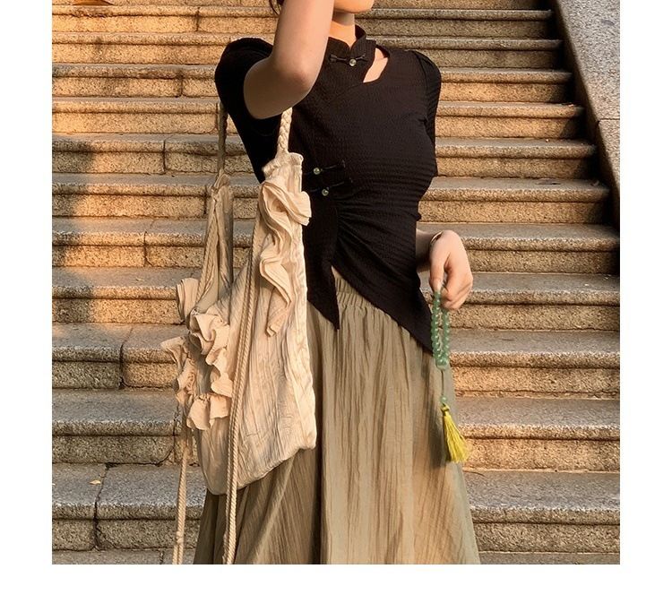 High end niche design, new temperament, Chinese style short sleeved T-shirt, women's 2024 summer slimming top trend_voghion.com