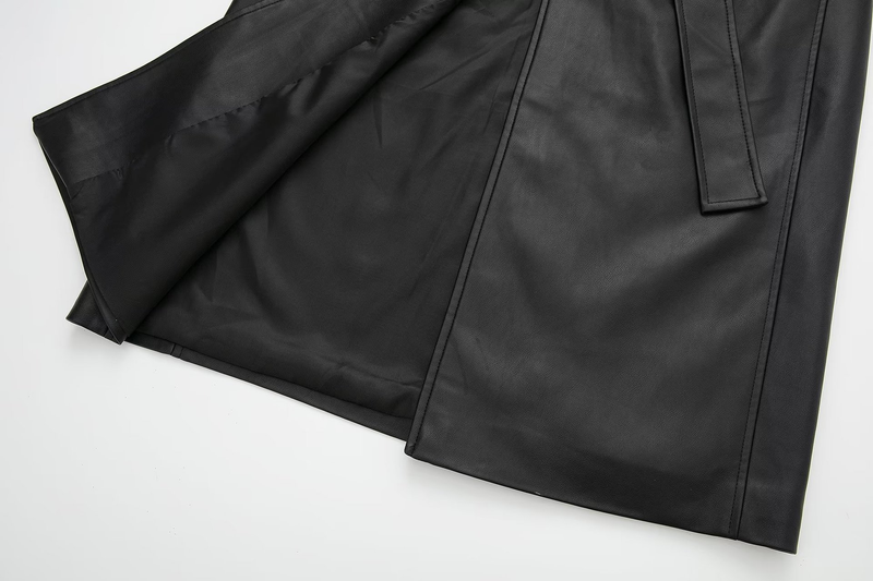 Dametøj mode temperament let velkendt imiteret læder PU sort lang windbreaker jakke kvinde_voghion.com