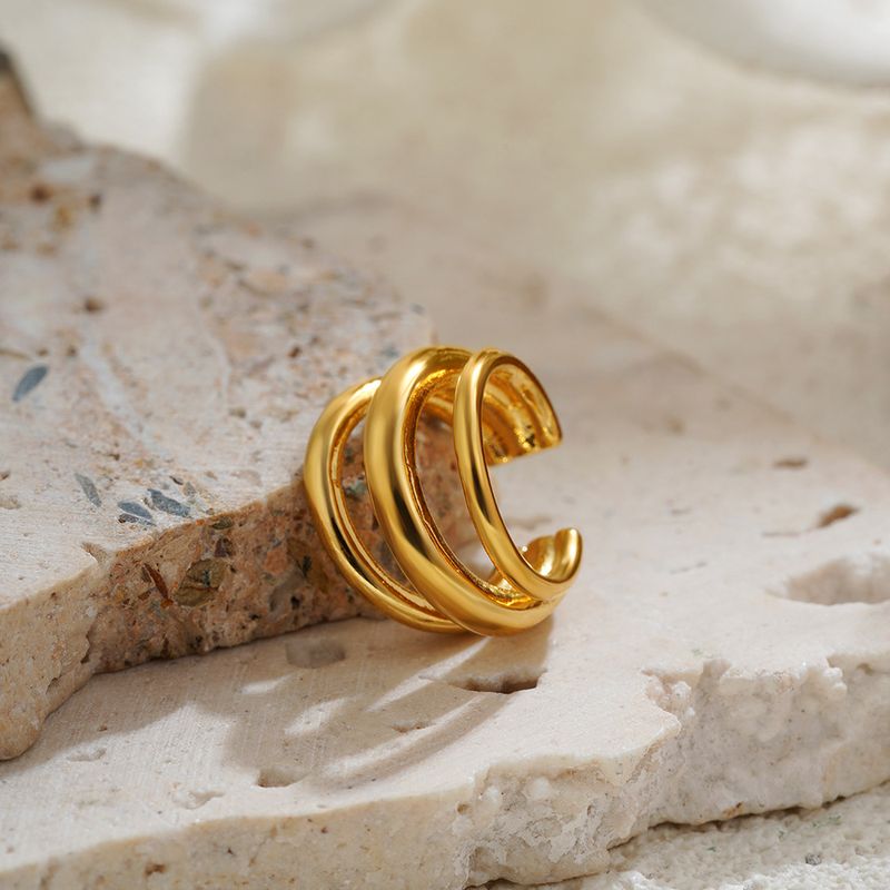 Damen Schmuckset Mode Gold Schlicht C-förmiger Ohrclip ohne Ohrlöcher Ohrknochenclip Dreilagige Ohrringe Modisches Pendel-Einzelstück_voghion.com