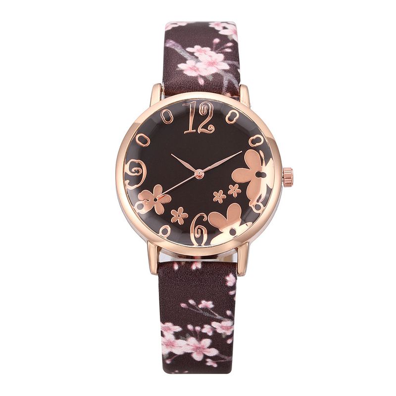 Printed Belt Niche Fashion Flower Women's Quartz Watch_voghion.com