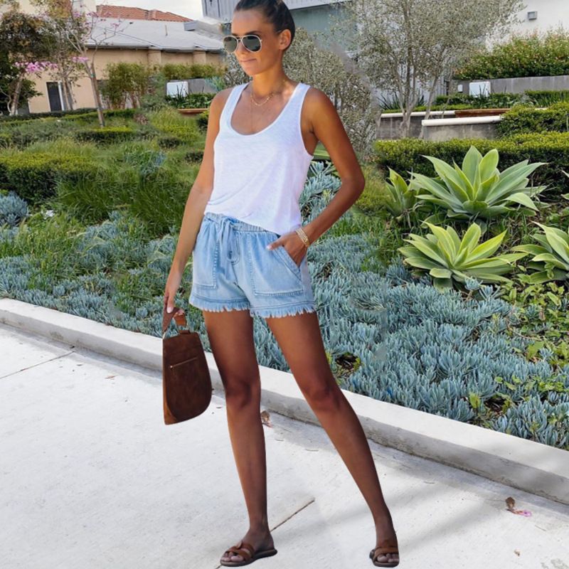 Pantaloni caldi in denim sottile sottile casual a vita alta stile street style da donna_voghion.com