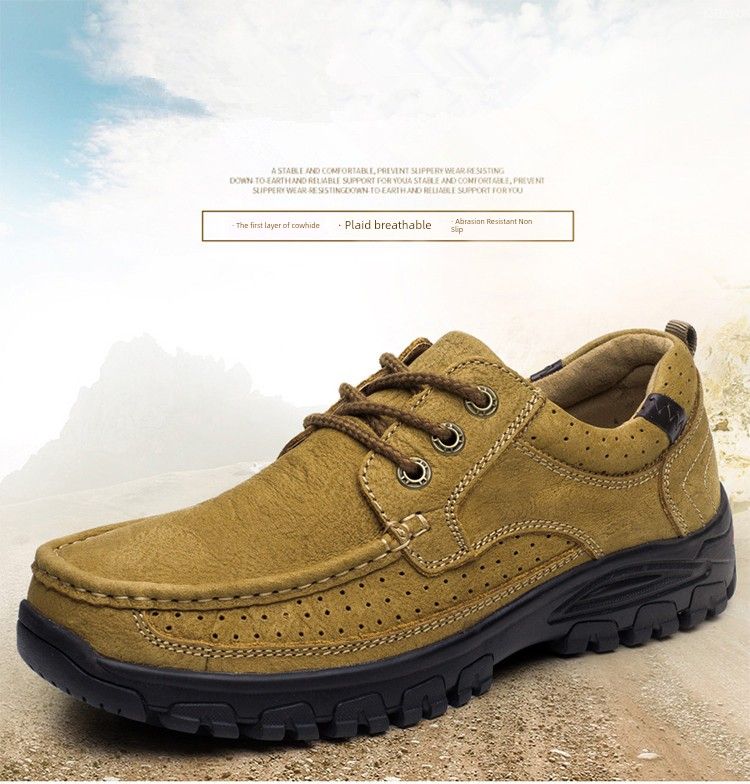 Genuine Leather Spring And Autumn Leisure Camel Shoes For Men_voghion.com
