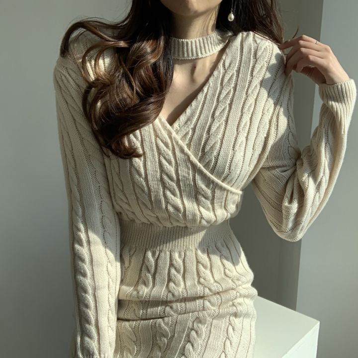 Schickes, vielseitiges Pulloverkleid mit Rundhalsausschnitt und Twist-Strick, V-Ausschnitt, wendbar, geteilter Saum, Grau, Schwarz (Einheitsgröße für 40–59 kg)_voghion.com