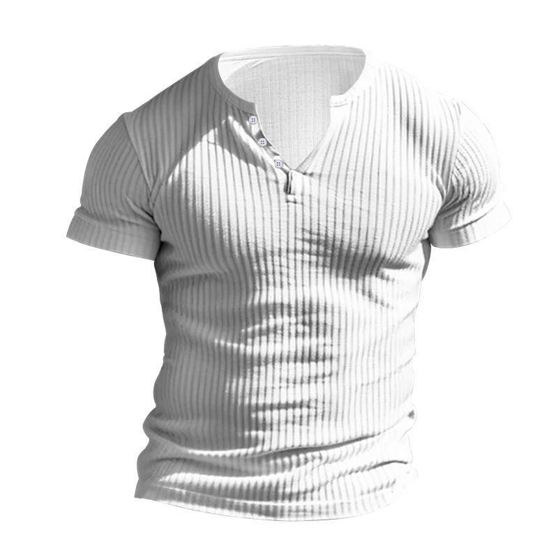 Unschlagbare Qualität Casual Sports Slim Fit Herren Kurzarm T-Shirt Neuer Strickpullover Einfarbiges Henley-Shirt mit amerikanischen Knöpfen_voghion.com