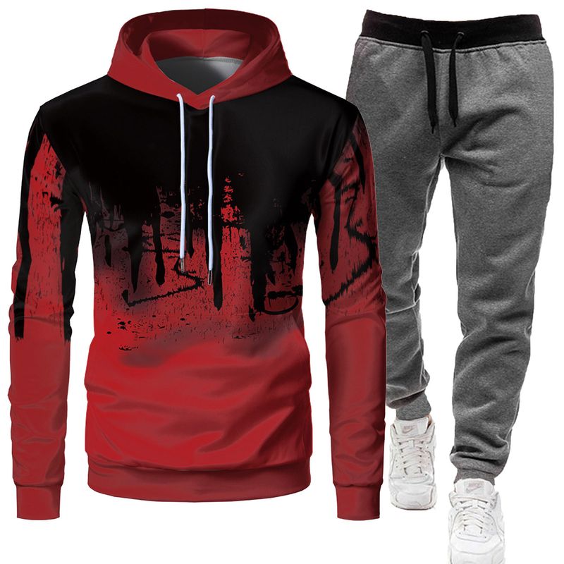 Asian Trade Herren-Set, lässig, modisch, einfarbig, langärmelig, sportlich, mit Kapuze, 3D-Pullover, Hosen-Set_voghion.com