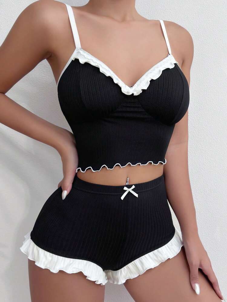 Pyjama imprimé pour femme, tenue d'intérieur décontractée, short, camisole, été_voghion.com
