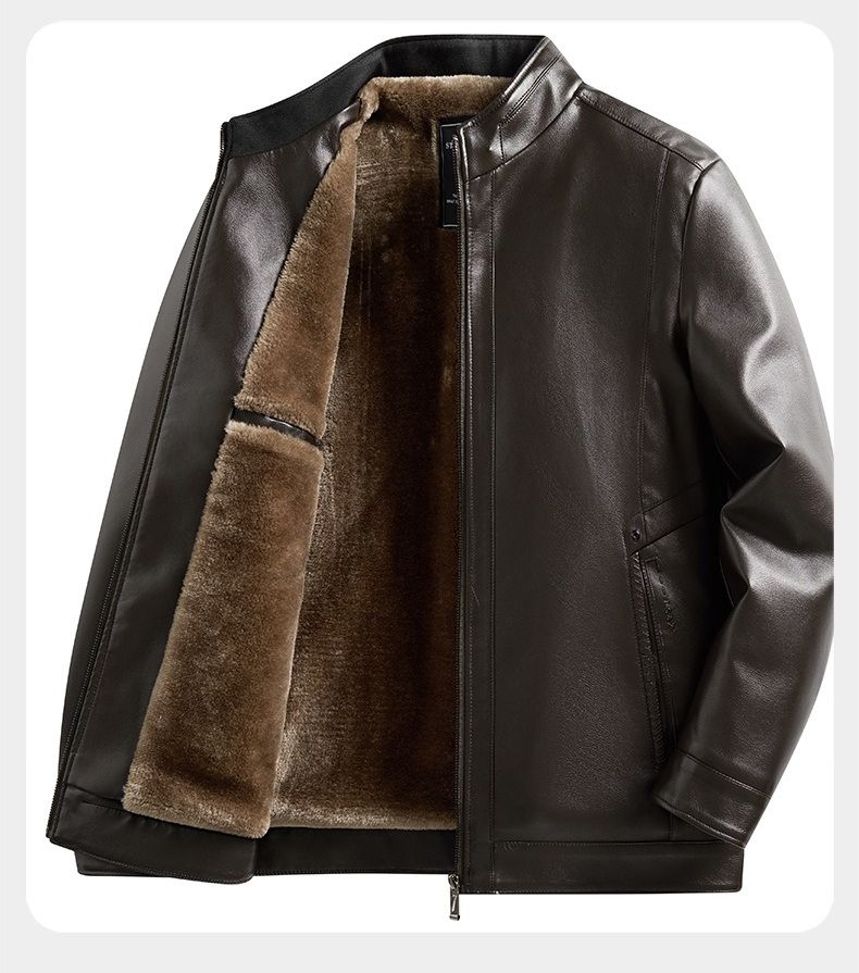 Giacca in pelle spessa foderata in pile per papà, cappotto invernale da uomo per uomini di mezza età e anziani, giacca in pelle con collo alto per il calore invernale del nonno_voghion.com