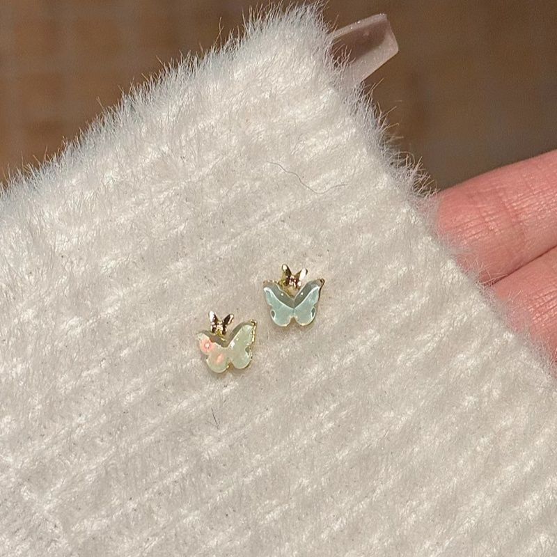 Twin Butterfly Simple Niche Style Sweet Set Ear Piercing Small Fairy New Earrings_voghion.com