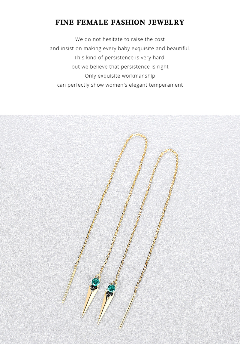 Sterling Silber Lange Kette Ohrringe Anhänger Für Frauen Smaragdgrüne Quaste Vintage Tropfen Ohrringe Feine s_voghion.com