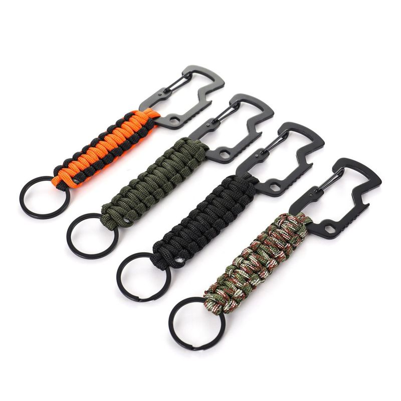 Tragbarer Survival-Paracord-geflochtener multifunktionaler kleiner Hai-Flaschenöffner für den Außenbereich, Klettern, Edelstahl-Schlüsselanhänger_voghion.com
